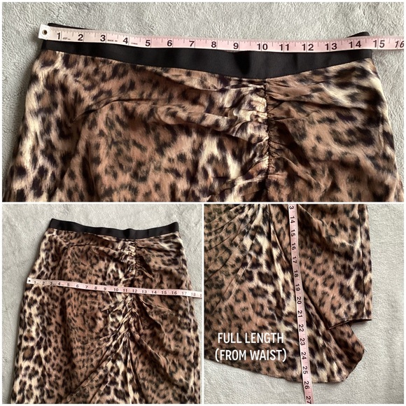 Joie Ornica Leopard Handkerchief Asymmetric Ruched Skirt Brown Tan Black Sz 8 - Picture 13 of 13